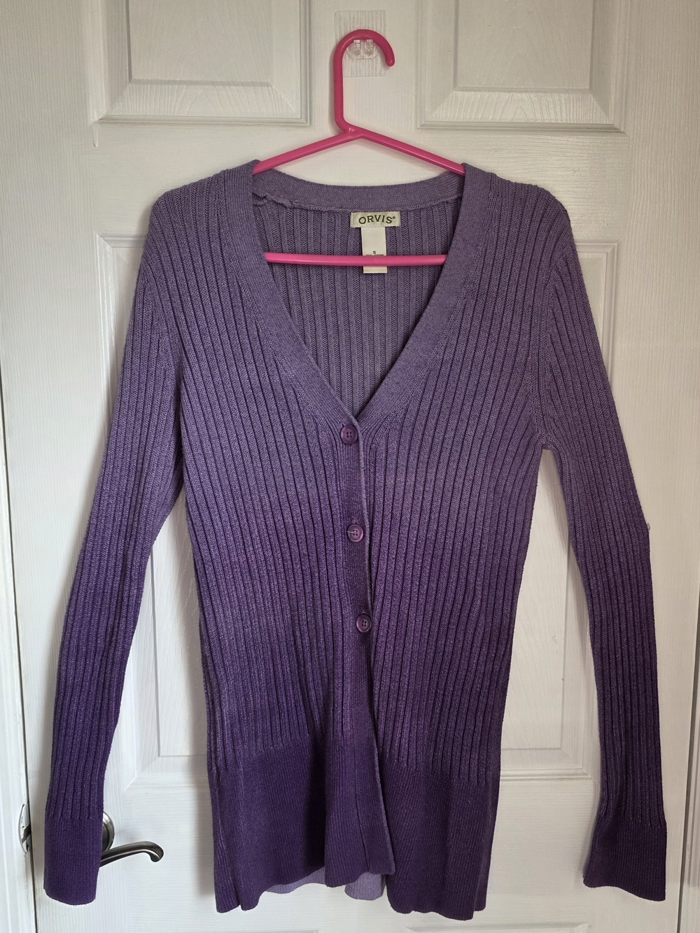 Orvis Ribbed Cotton Cardigan Sweater Purple Small